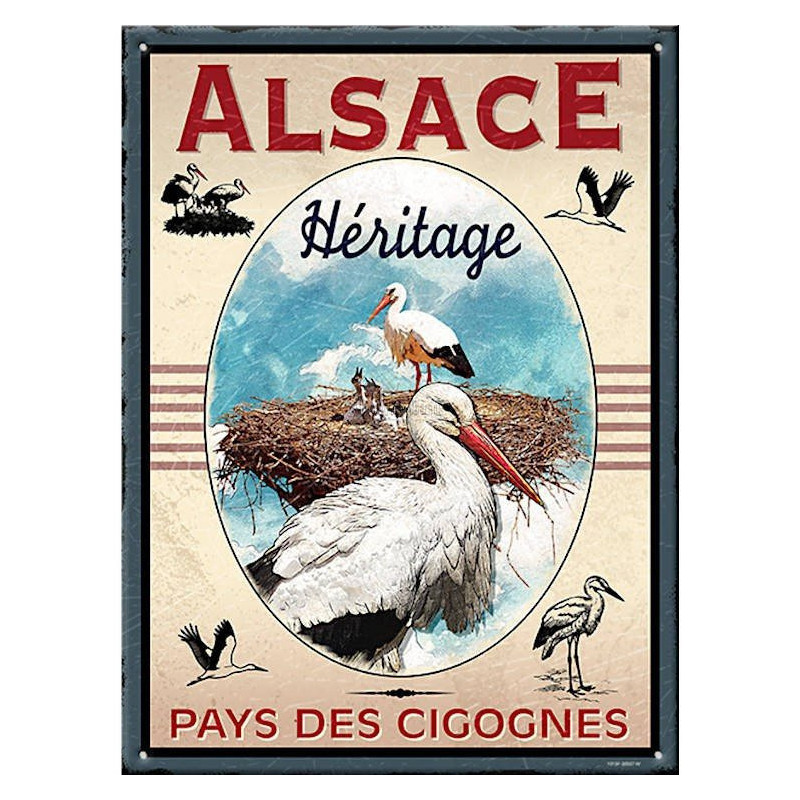Plaque décorative Vintage Alsace Héritage le Pays des Cigognes