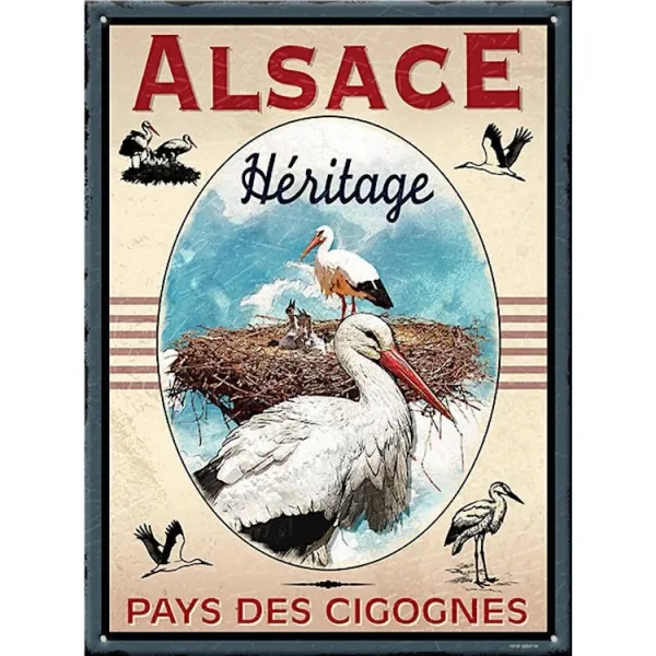 Dekorative Vintage Plakette Elsass Erbe das Land der Störche