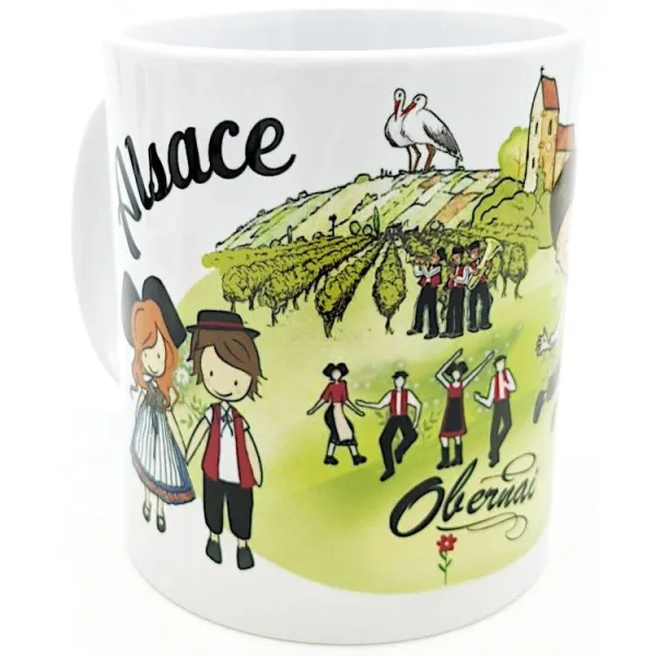 Kaffeebecher aus Keramik mit Weinreben aus dem Elsass Obernai