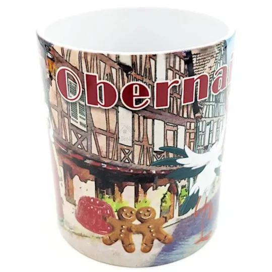 Mok voor Koffie in Keramiek Ooievaars in het Dorp Obernai