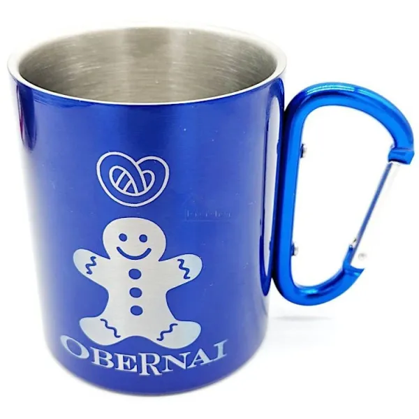 Stainless Steel Mug Blue Mannele Pretzel Carabiner Obernai