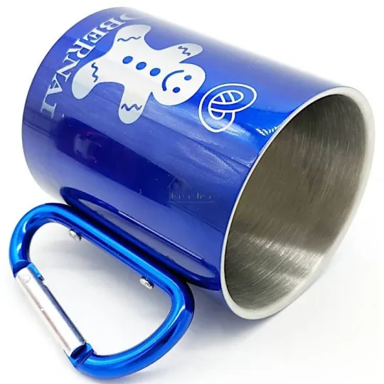 Stainless Steel Mug Blue Mannele Pretzel Carabiner Obernai