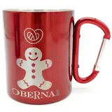 Red Stainless Steel Mug Bretzel Mannele with Carabiner Obernai