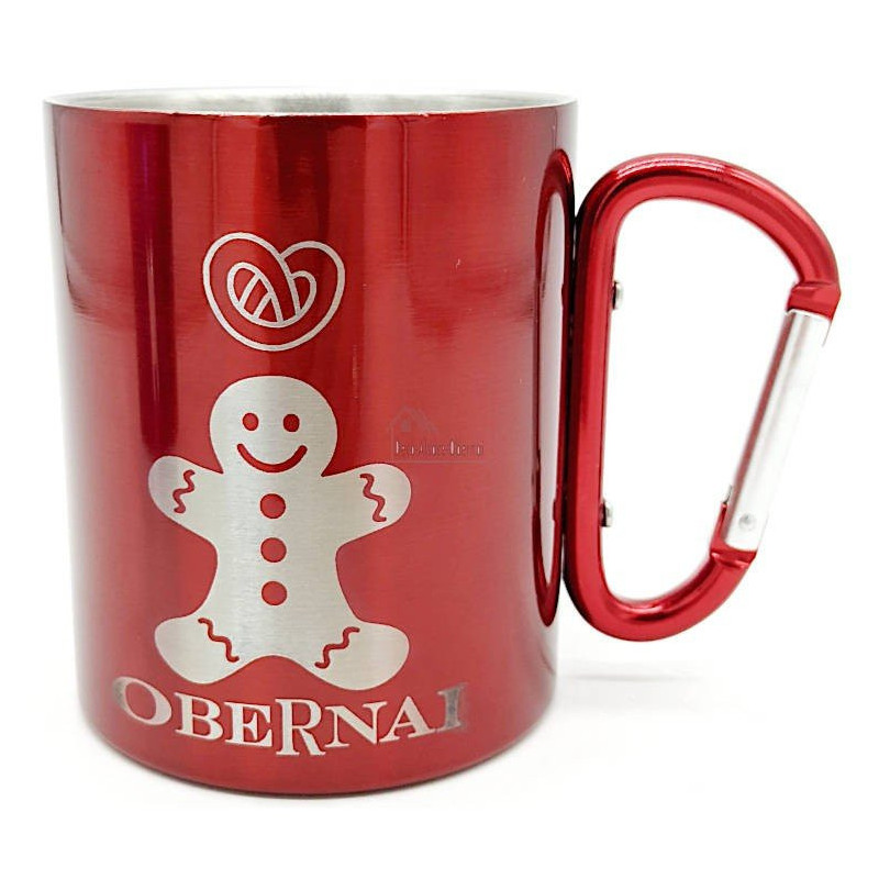 Mug en Inox Rouge Bretzel Mannele avec Mousqueton Obernai