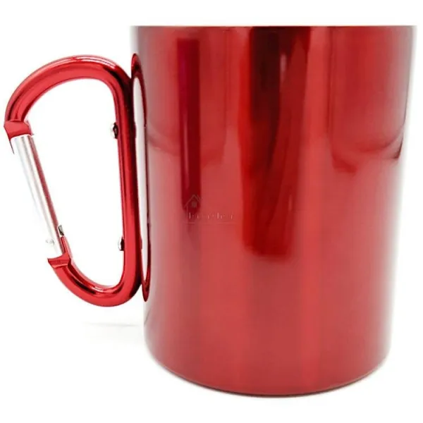 Red Stainless Steel Mug Bretzel Mannele with Carabiner Obernai