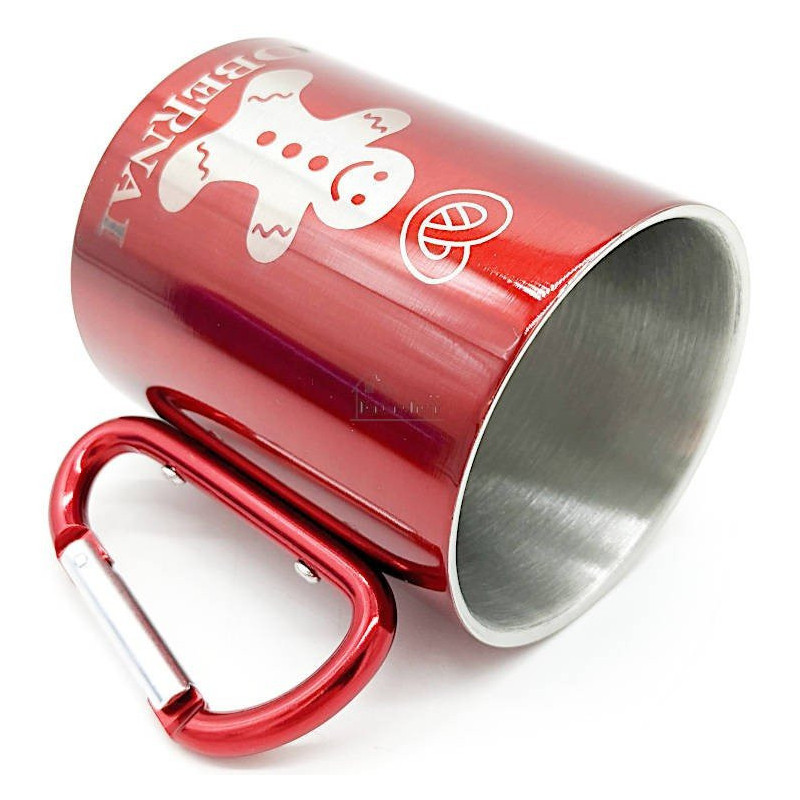Mug en Inox Rouge Bretzel Mannele avec Mousqueton Obernai