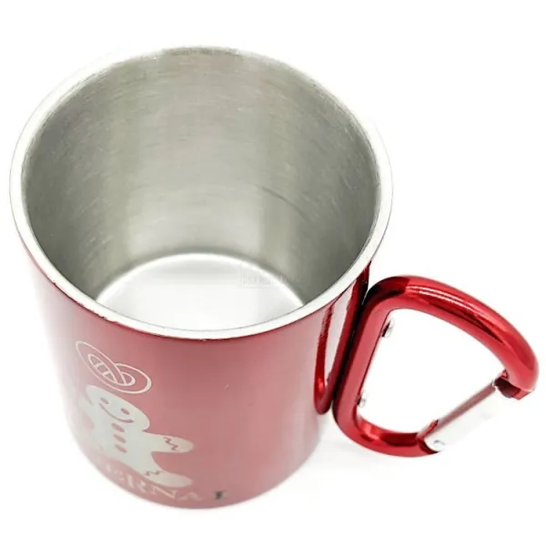 Red Stainless Steel Mug Bretzel Mannele with Carabiner Obernai
