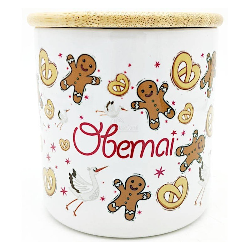 Ceramic Pot with Wooden Lid decorated with Mannele and Pretzel Obernai