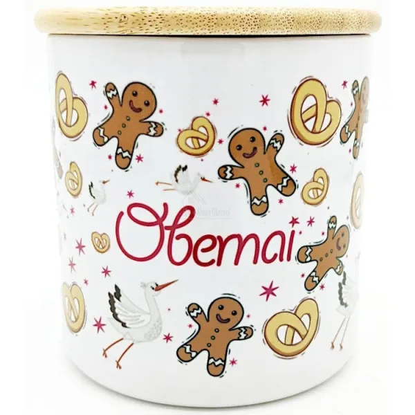 Pot en Céramique Couvercle Bois décor Mannele Bretzel Obernai