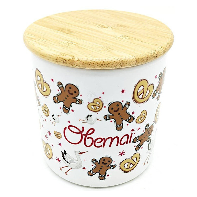 Keramiktopf Deckel Holz Dekor Mannele Bretzel Obernai