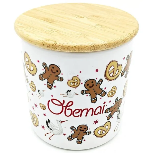 Keramiktopf Deckel Holz Dekor Mannele Bretzel Obernai