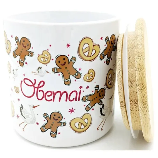 Keramische Pot met Houten Deksel, Mannele Bretzel Obernai Decoratie