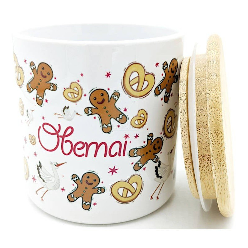 Ceramic Pot with Wooden Lid decorated with Mannele and Pretzel Obernai