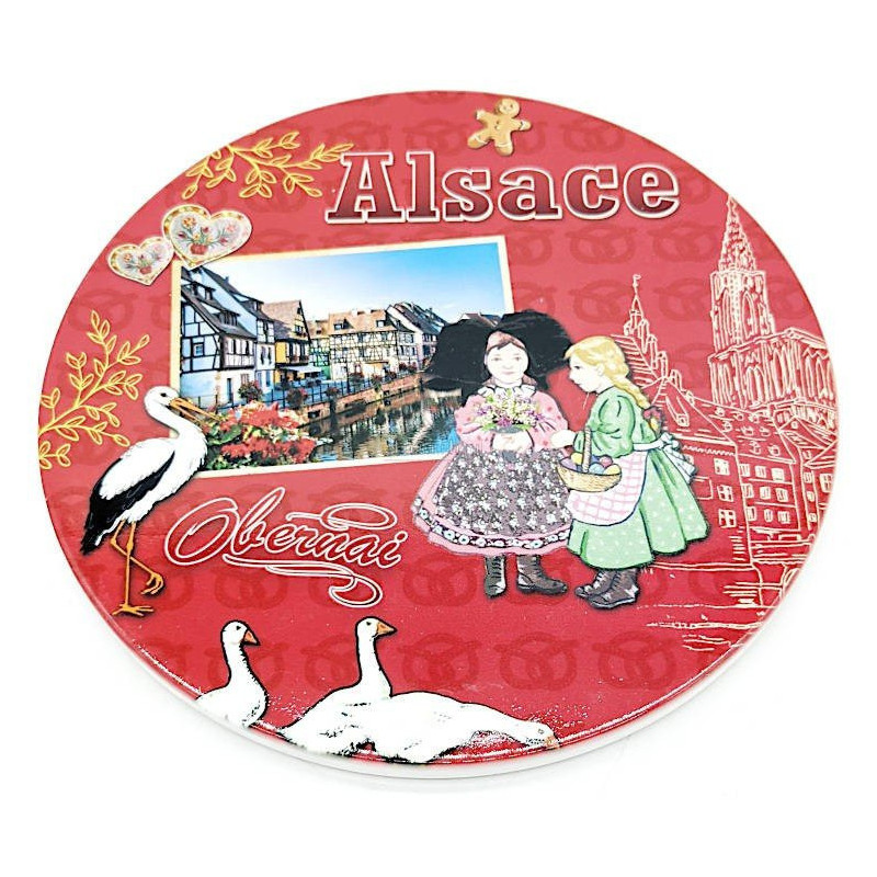Dessous de Plat rond décor Cigognes Alsace et Obernai