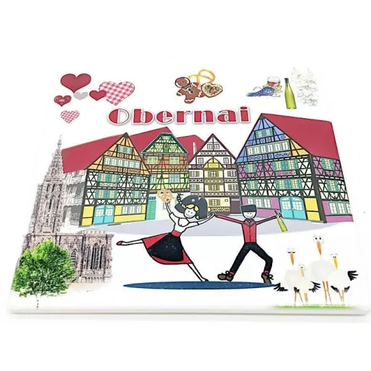 Dessous de Plat carré danseurs et Cigogne à Obernai