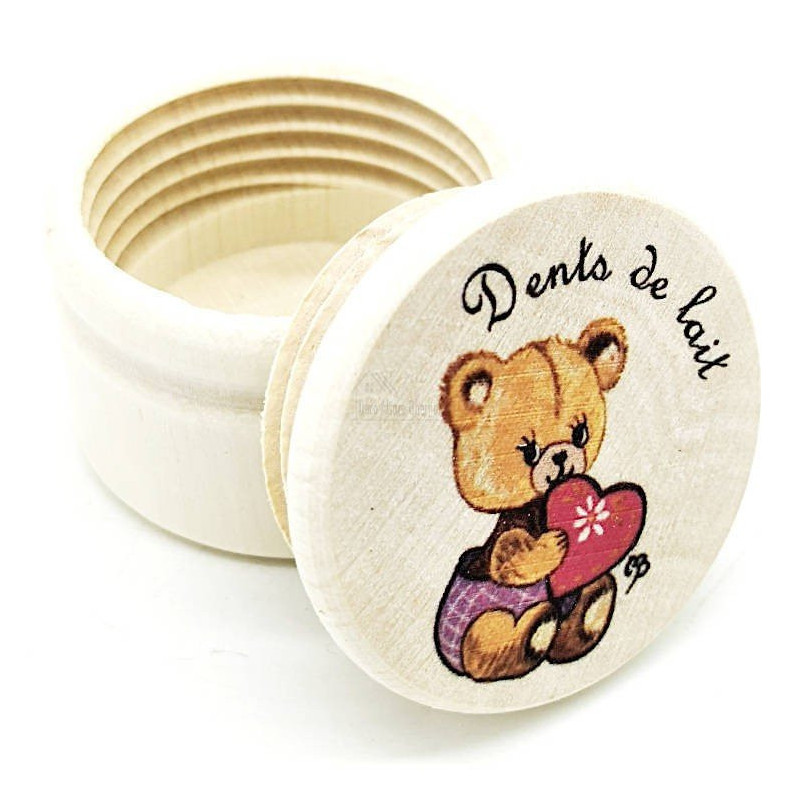 Charming Wooden Milk Teeth Box with Teddy Bear decoration