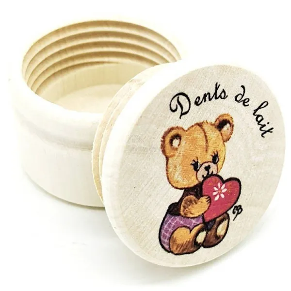 Boite à Dent de Lait décor Ourson en Bois de Charme