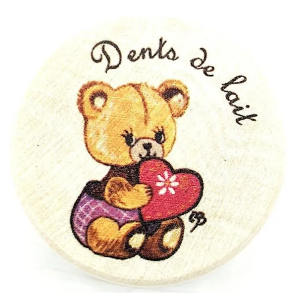 Charming Wooden Milk Teeth Box with Teddy Bear decoration