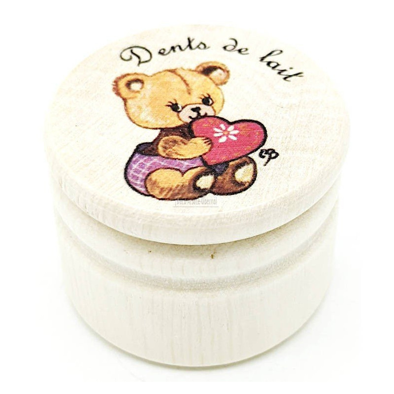 Charming Wooden Milk Teeth Box with Teddy Bear decoration
