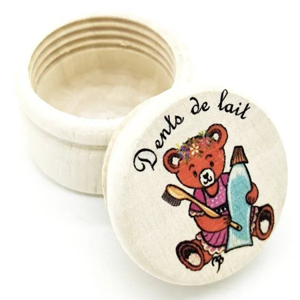 Boite à Dent de Lait décor Toilettes d'Ourson en Bois de Charme