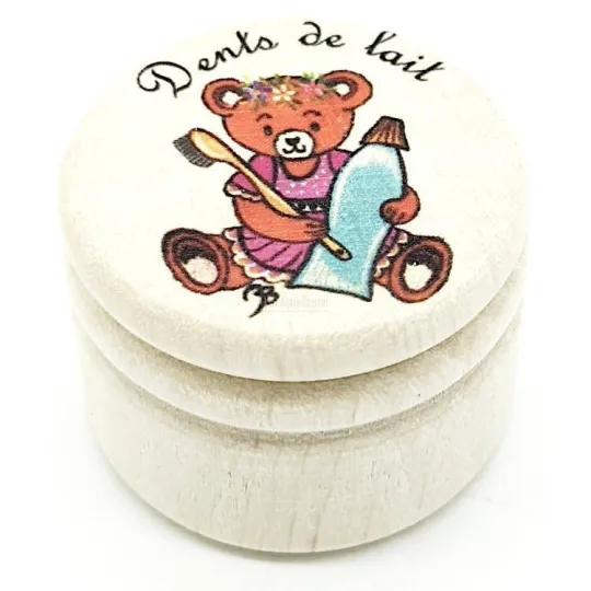Melktandendoosje met Beertje Toilet Decor in Beukenhout