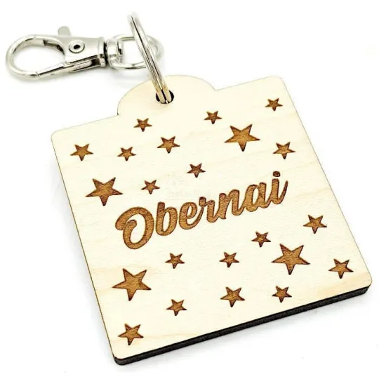 Porte Clé carré en Bois avec Étoiles d'Obernai