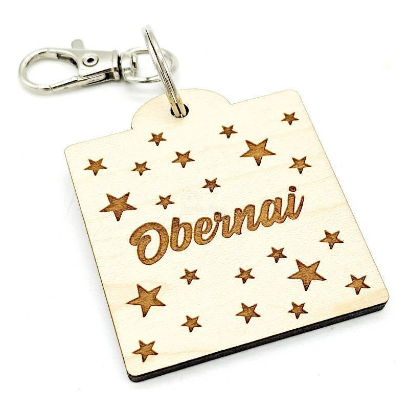 Square Wooden Key Ring with Obernai Stars