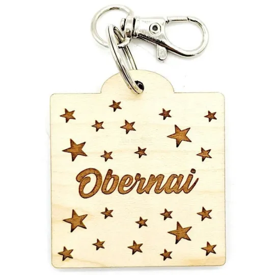 Sleutelhanger Vierkant Hout met Sterren Obernai