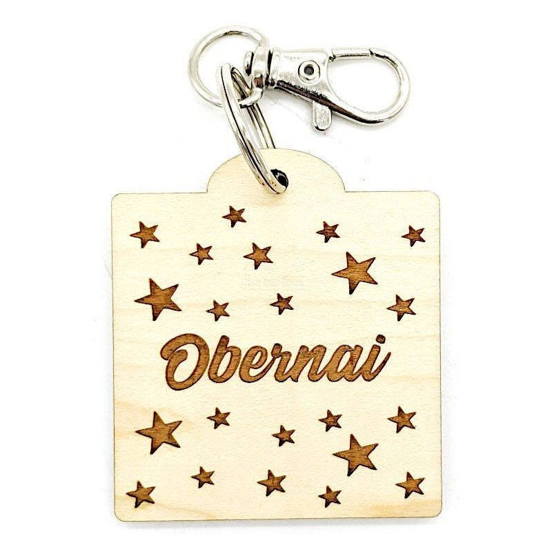 Porte Clé carré en Bois avec Étoiles d'Obernai