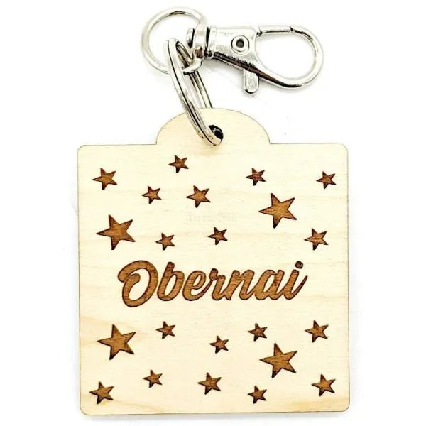 Square Wooden Key Ring with Obernai Stars