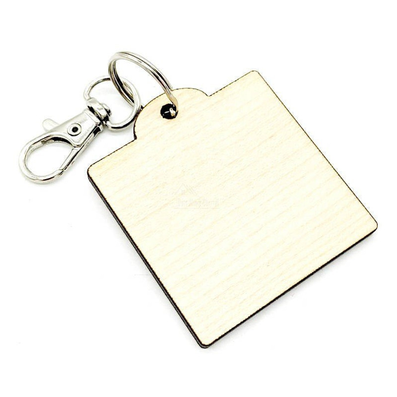 Square Wooden Key Ring with Obernai Stars
