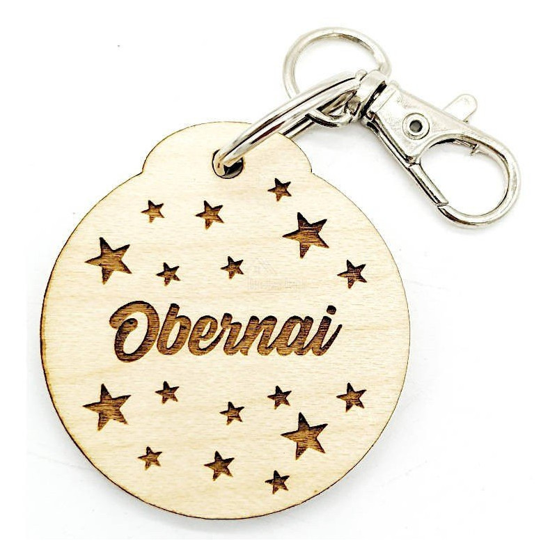 Porte Clé rond en Bois avec Étoiles d'Obernai