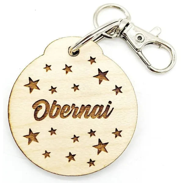 Porte Clé rond en Bois avec Étoiles d'Obernai