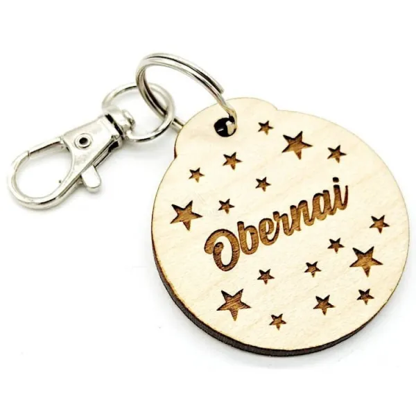 Round Wooden Key Ring with Obernai Stars