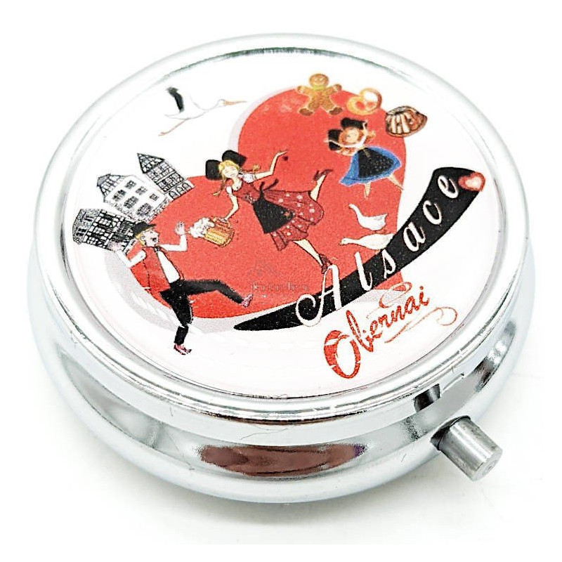 Pillendose oder Pillenbox mit Dekor Gourmetfeste und Herzen von Obernai