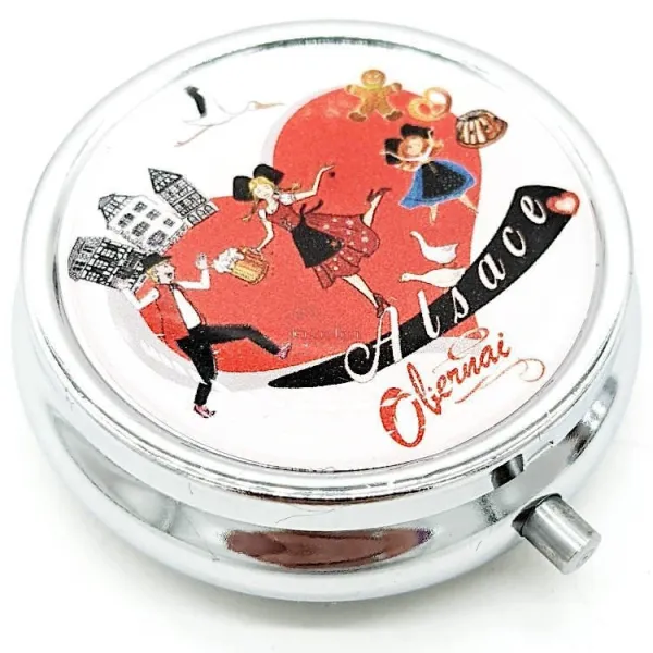 Pill box decorated with Decor Gourmet festivals and Obernai hearts