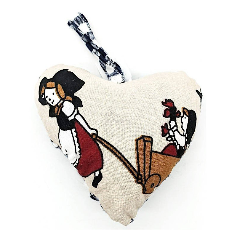 Alsatian Heart Upholstered Alsatian and Vichy Blue Fabrics