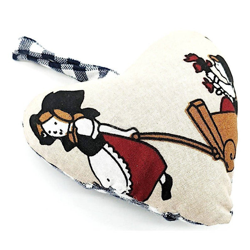 Alsatian Heart Upholstered Alsatian and Vichy Blue Fabrics