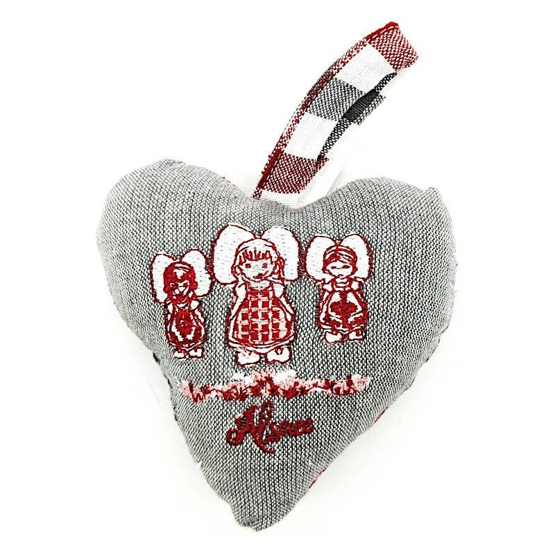 Coeur Alsace rembourré broderie les 3 Alsacienne et Vichy rouge en Tissus