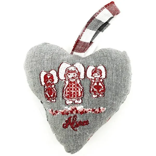 Coeur Alsace rembourré broderie les 3 Alsacienne et Vichy rouge en Tissus