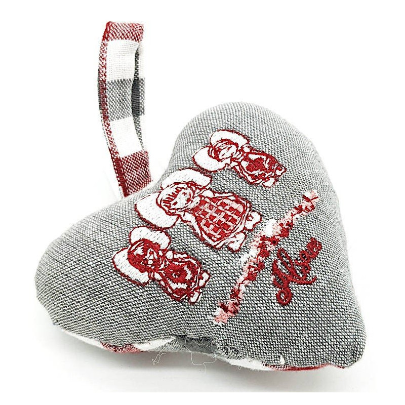 Coeur Alsace rembourré broderie les 3 Alsacienne et Vichy rouge en Tissus