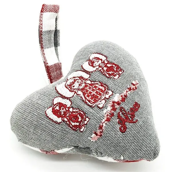 Coeur Alsace rembourré broderie les 3 Alsacienne et Vichy rouge en Tissus