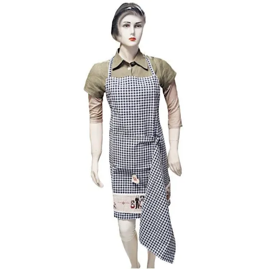 Tablier de Cuisine réglable Bleu grand Carré Vichy Hansi avec Torchon