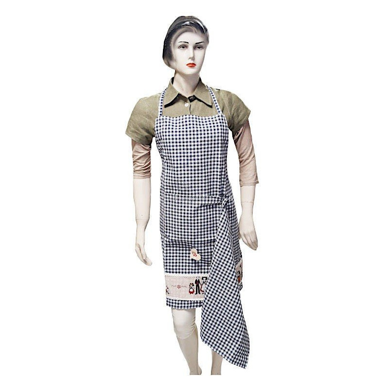 Hansi Large Square Blue Adjustable Kitchen Apron with Tea Towel