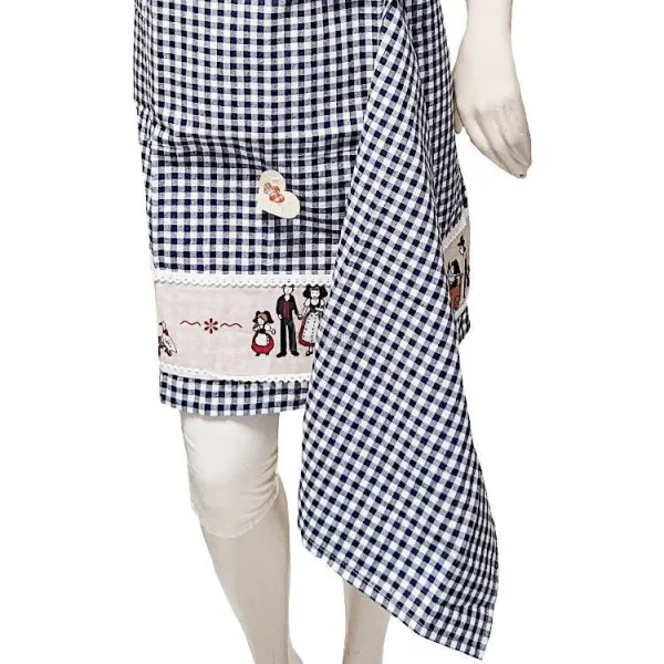 Tablier de Cuisine réglable Bleu grand Carré Vichy Hansi avec Torchon