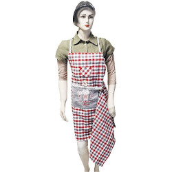 3 Alsatians Square Gingham Adjustable Kitchen Apron with Tea Towel