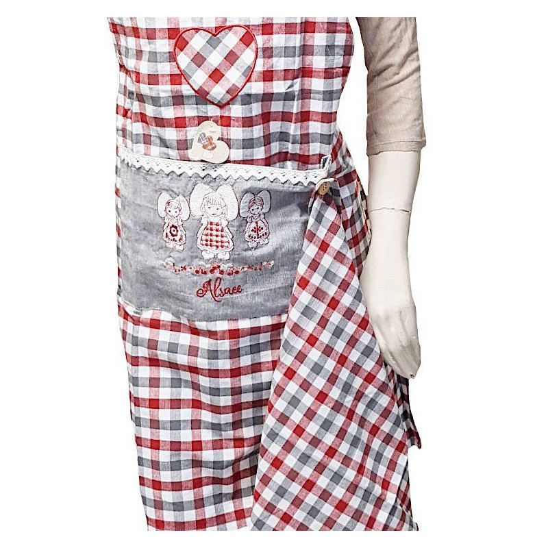 3 Alsatians Square Gingham Adjustable Kitchen Apron with Tea Towel