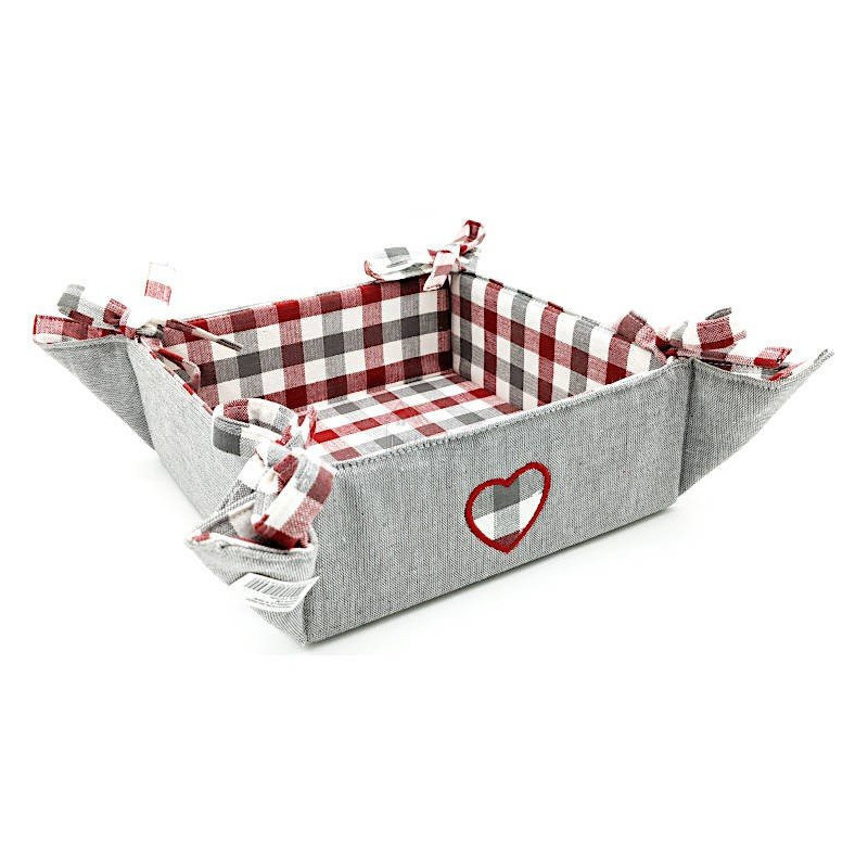 Alsatian Fabric Bread Basket with Heart Embroidery 35cm x 35cm