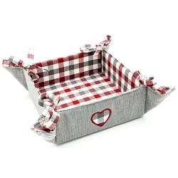 Corbeille à Pain en Tissu Alsacien brodé Coeur 35cm x 35cm