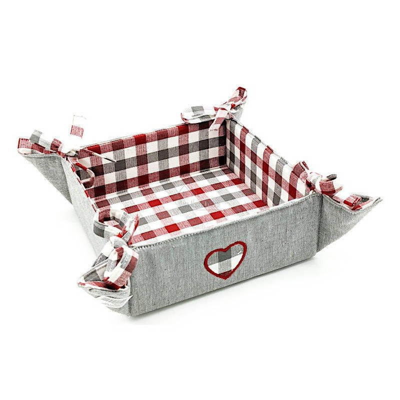 Corbeille à Pain en Tissu Alsacien brodé Coeur 35cm x 35cm